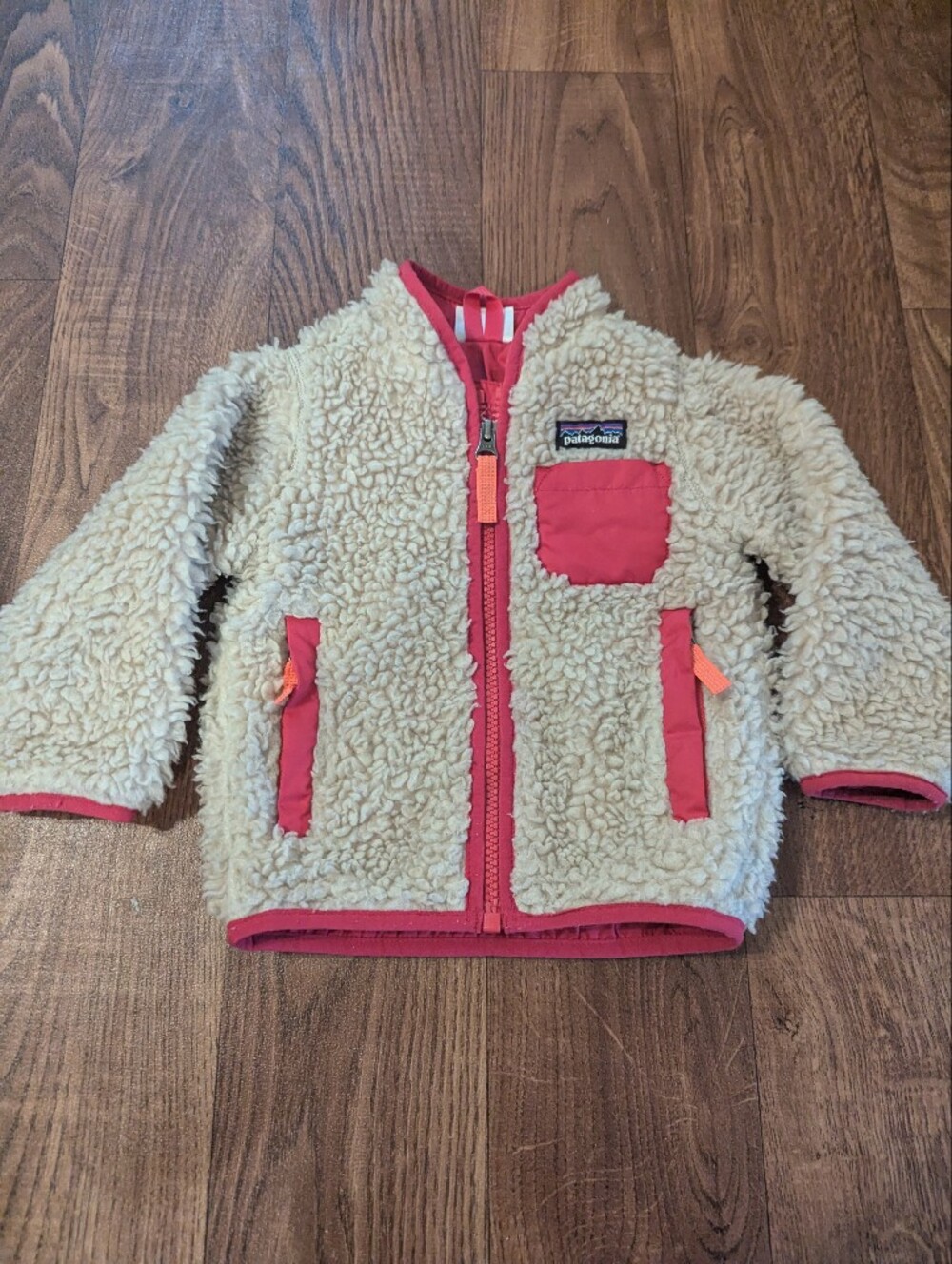 Patagonia Baby Sherpa 6-12 months Girl Pink Tan Zip Up Jacket